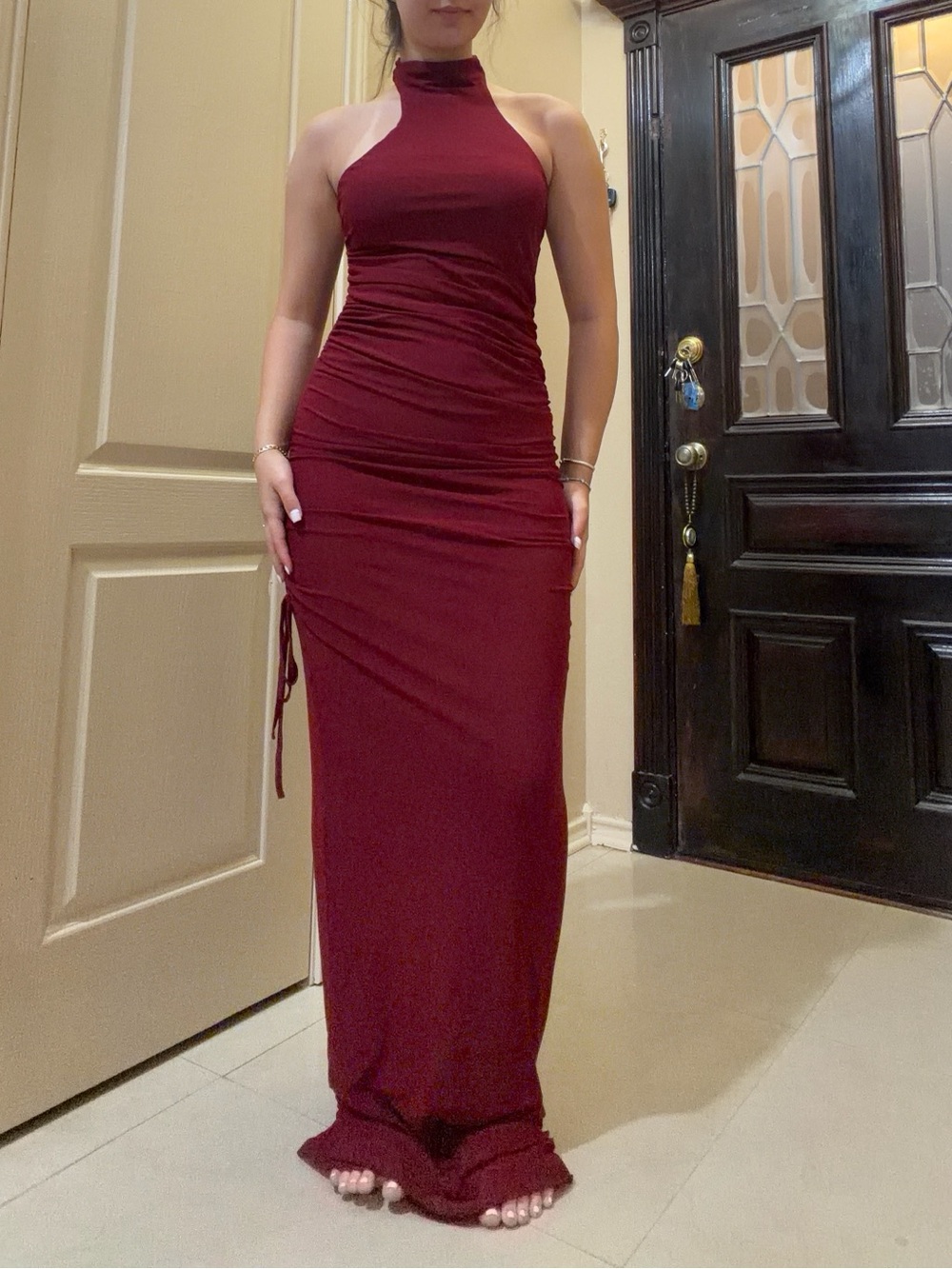 Sleeveless Halter Maxi Dress in Burgundy